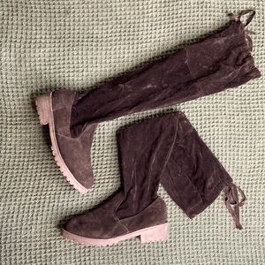 Velvet Over The Knee Boots